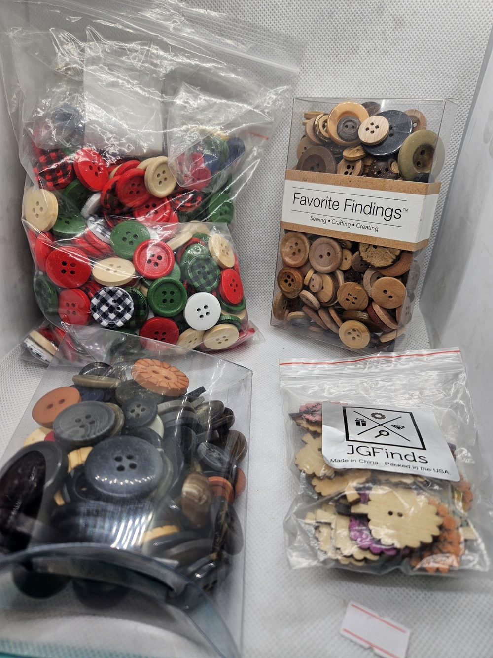 Mixed Craft Button Lot - Red, Green, Black, Natural Wood